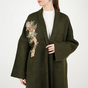 Tek Tarafı İşlemeli Triko Hırka Haki