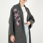 Tek Tarafı İşlemeli Triko Hırka Füme