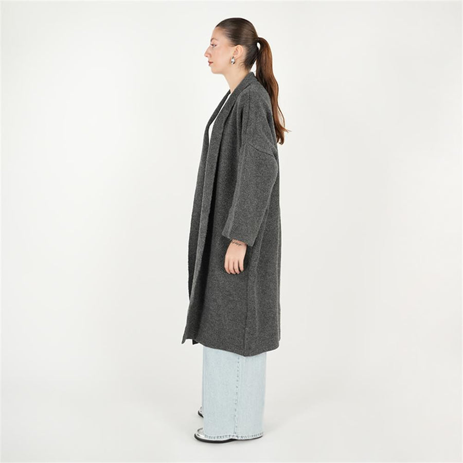 Tek Tarafı İşlemeli Triko Hırka Füme