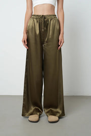 Jakarlı Bol Paça Saten Pantolon - Beli Lastikli 45286