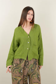 Üç Düğmeli Cepli Keten Ceket