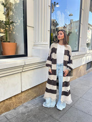 Yandan Bağcıklı Püsküllü Hırka Kahve - krem