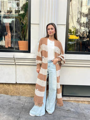 Yandan Bağcıklı Püsküllü Hırka Krem-Vizon