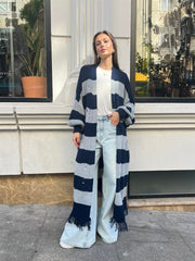 Yandan Bağcıklı Püsküllü Hırka Lacivert-Gri