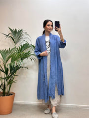 Yırtmaçlı Keten Kap Mavi