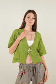 Zeva Kısa Kollu Keteten Ceket Yeşil