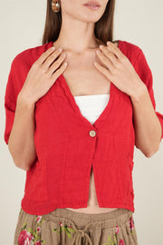 Zeva Kısa Kollu Keteten Ceket Kırmızı
