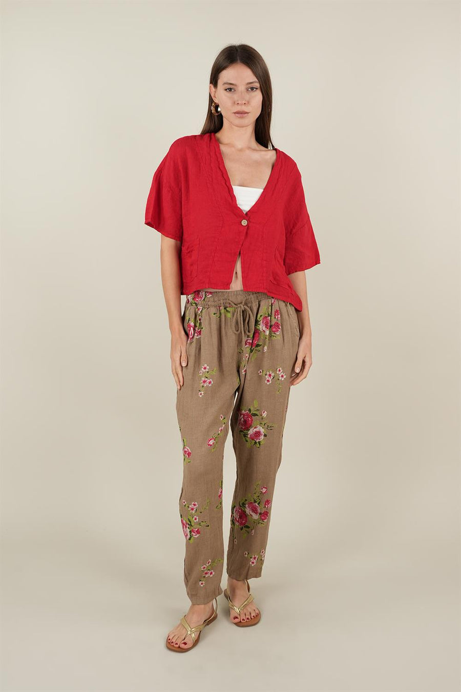 Zeva Kısa Kollu Keteten Ceket Kırmızı