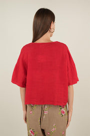 Zeva Kısa Kollu Keteten Ceket Kırmızı
