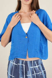 Zeva Kısa Kollu Keteten Ceket Mavi