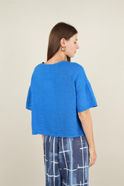 Zeva Kısa Kollu Keteten Ceket Mavi