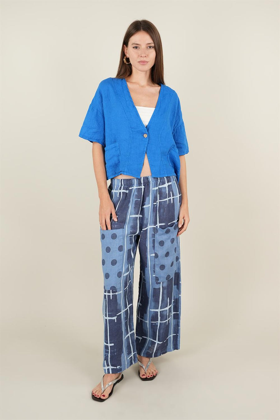 Zeva Kısa Kollu Keteten Ceket Mavi